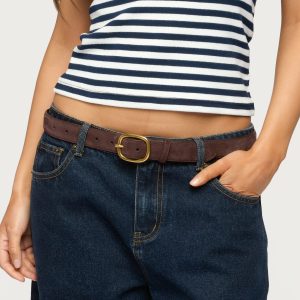 Oval Buckle Faux Suede Belt