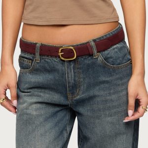 Oval Buckle Faux Suede Belt