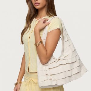 Ruffled Faux Suede Shoulder Bag