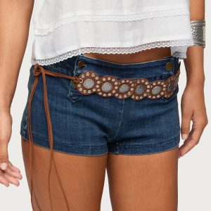 Faux Suede Studded Disc Belt