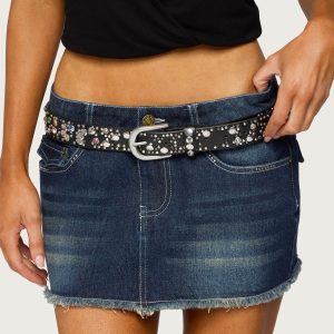 Rhinestone Studded Faux Leather Belt