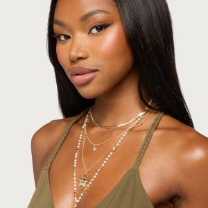 Layered Cascading Faux Pearl Star Necklace