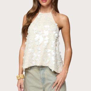 Ellorie Backless Sequin Halter Top