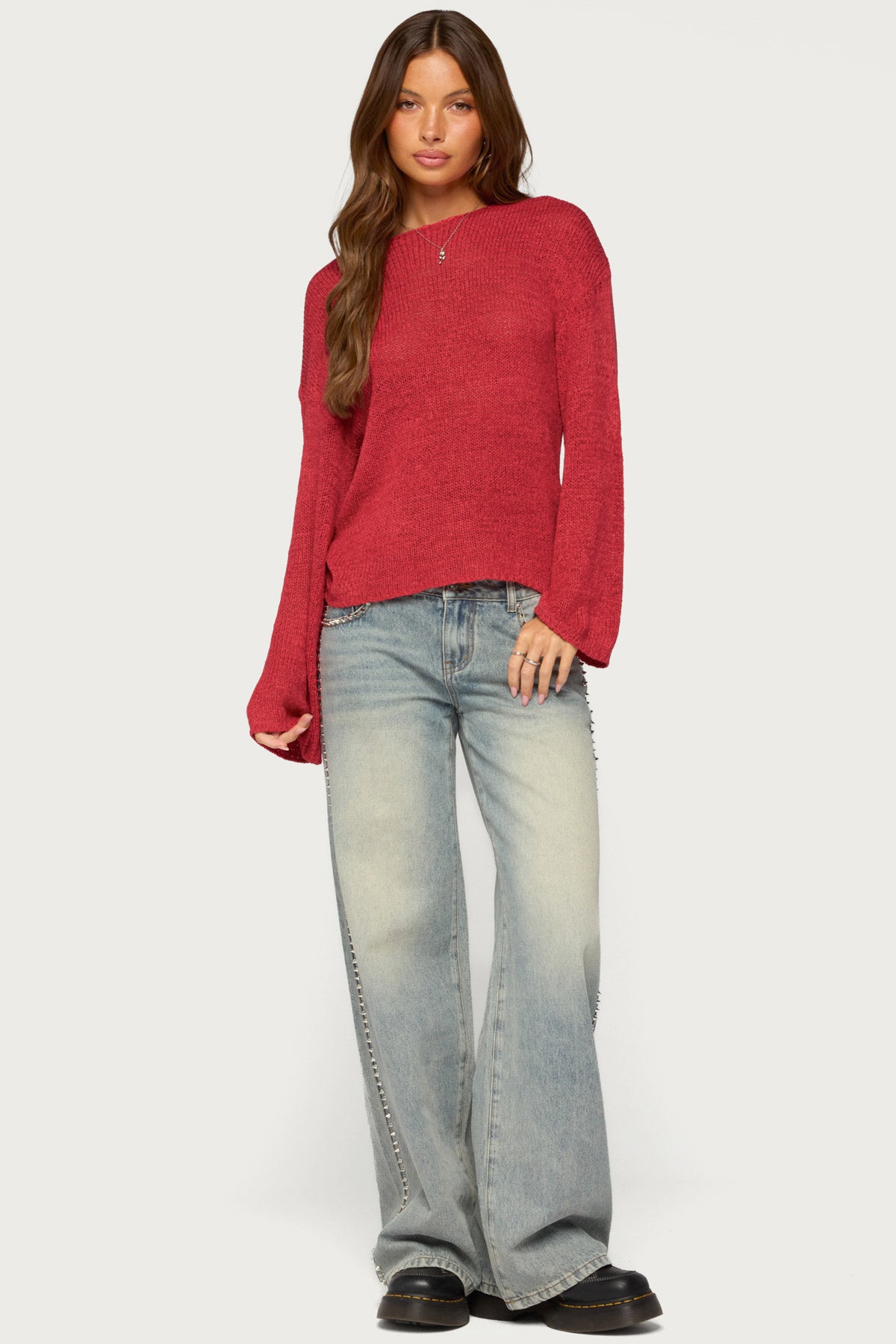 Drop Shoulder Light Knit Sweater - Image 4