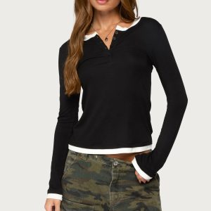 Contrast Layered Look Henley Top