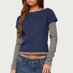 Layered Stripey Long Sleeve T Shirt
