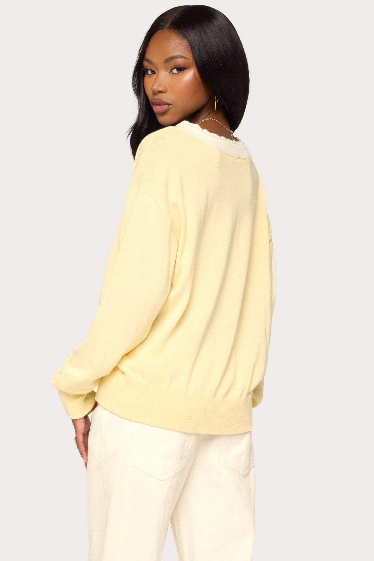 Marie Contrast Lacey V Neck Sweater - Image 5