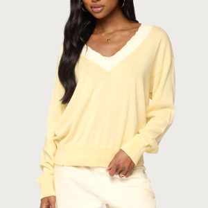 Marie Contrast Lacey V Neck Sweater