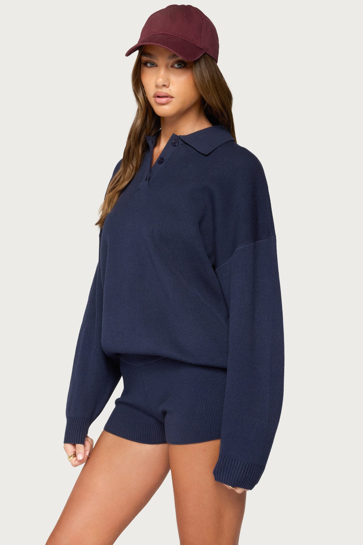Lorie Oversized Knit Polo Sweater - Image 3