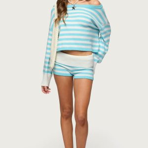 Saphi Striped Foldover Knit Shorts