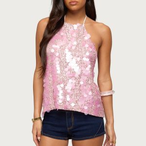 Ellorie Backless Sequin Halter Top