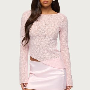 Mare Asymmetric Gem Sheer Lace Top