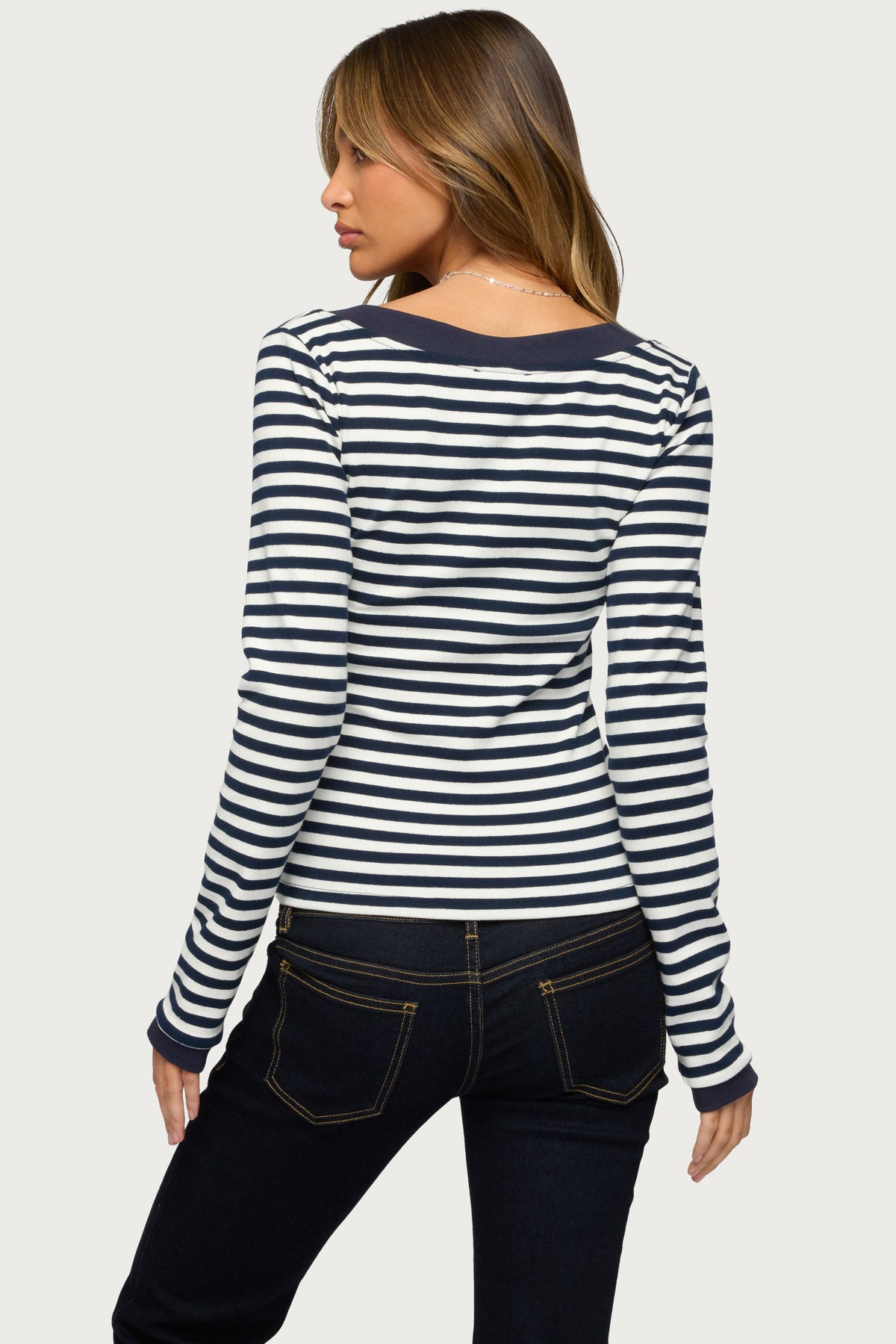 Kimi Striped Long Sleeve V Neck Top - Image 3