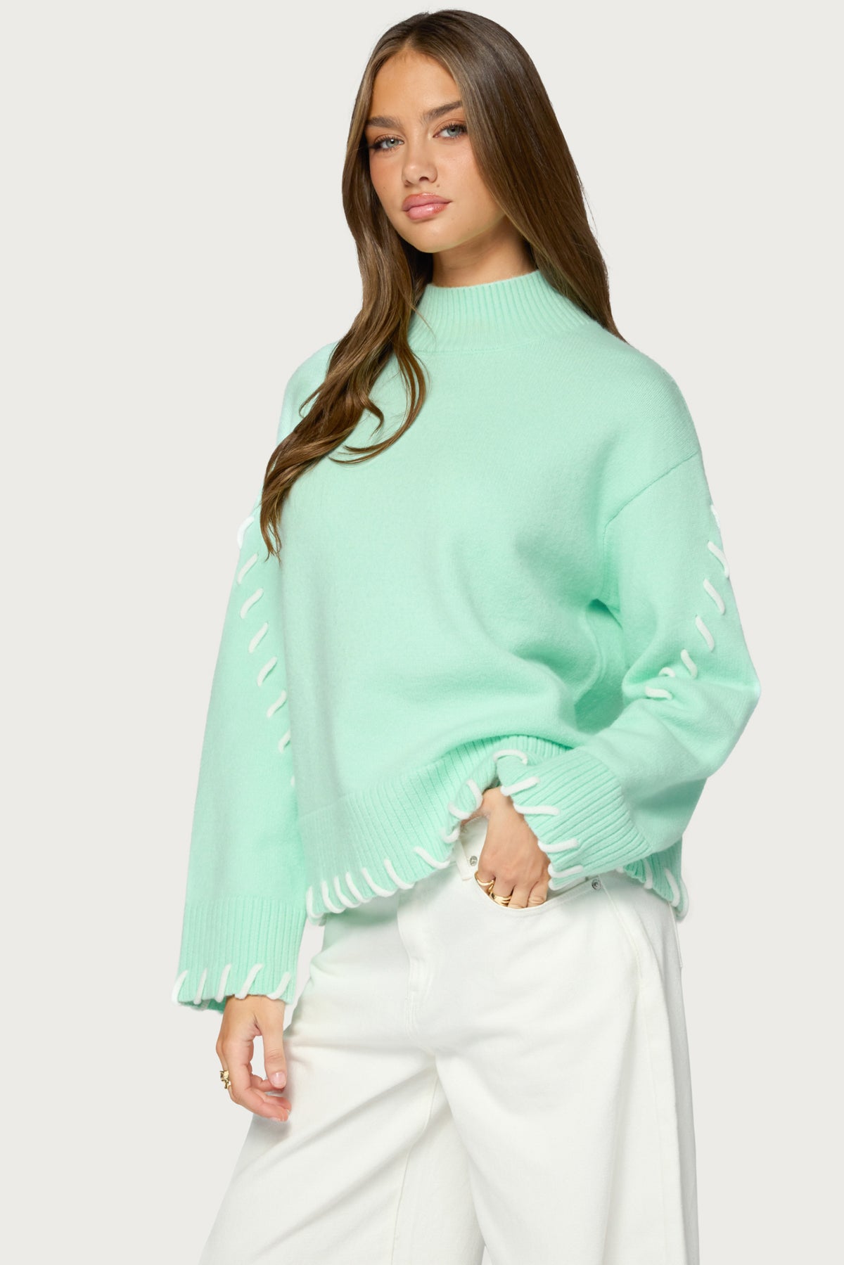 Indah Contrast Stitch Oversized Sweater - Image 3