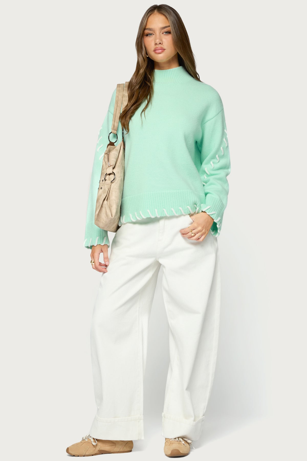 Indah Contrast Stitch Oversized Sweater - Image 2
