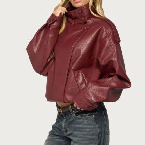 Jaicee High Neck Oversized Faux Leather Jacket