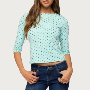 Lela Polka Dot Three-Quarter Sleeve Top