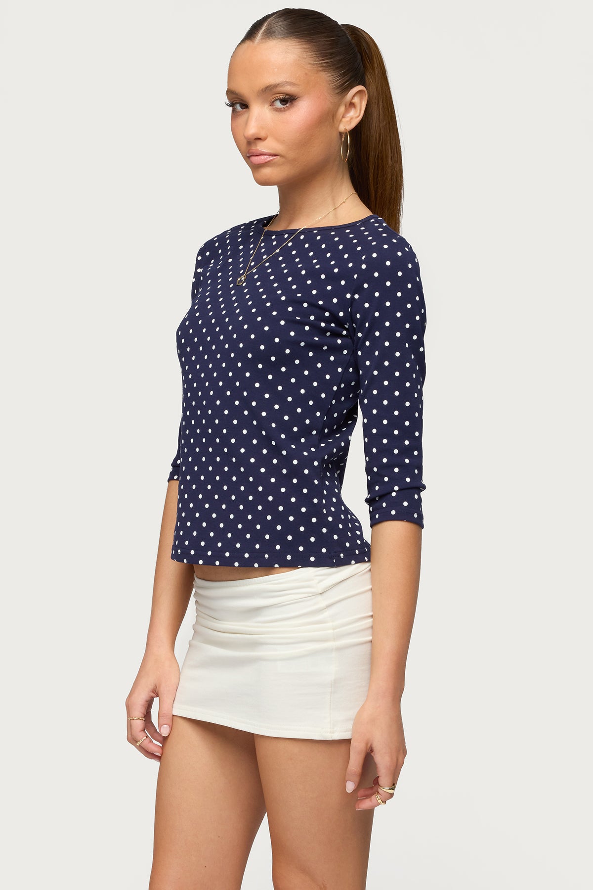 Lela Polka Dot Three-Quarter Sleeve Top - Image 4