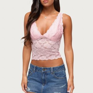 Vanya Sheer Lace V Neck Top