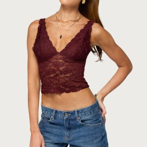 Vanya Sheer Lace V Neck Top