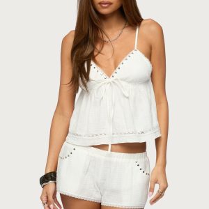 Kaydee Studded Textured Woven Babydoll Top
