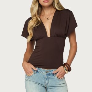 Flutter Plunging V Neck Top
