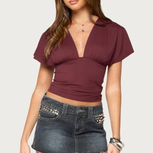 Flutter Plunging V Neck Top