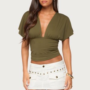 Flutter Plunging V Neck Top