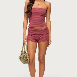 Monikah Striped Foldover Micro Shorts