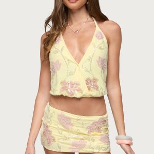 Mena Beaded Floral Backless Top