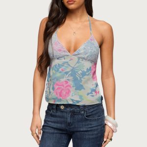 Bloomey Printed Backless Halter Top