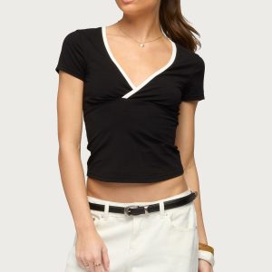 Yulenna Contrast V Neck Top