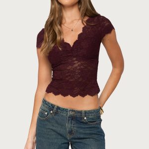 Elza Scalloped Sheer Lace Top
