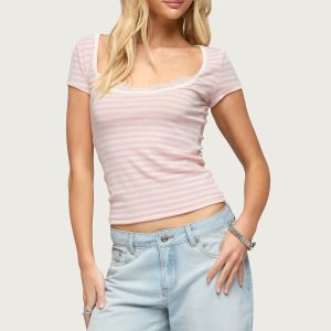 Layered Lacey Striped T Shirt