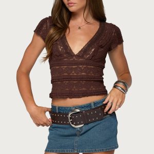 Avalee Sheer Lace V Neck Top