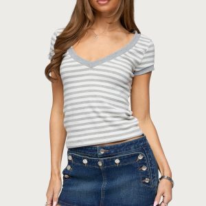 Antonela Striped V Neck T Shirt