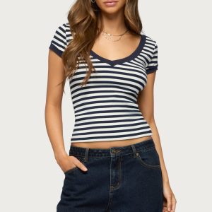 Antonela Striped V Neck T Shirt
