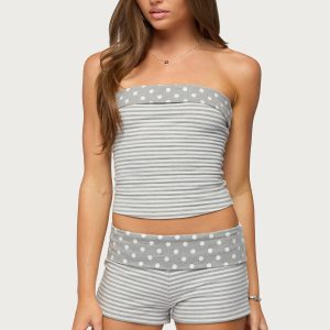 Presley Stripe & Polka Dot Foldover Tube Top