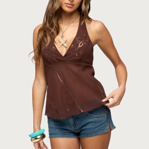 Lani Sequin Bead Chiffon Halter Top