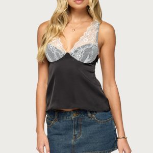 Vikkey Lacey Satin Effect Tank Top