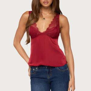Vikkey Lacey Satin Effect Tank Top