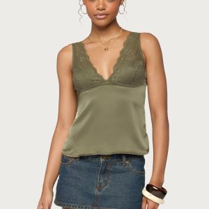 Vikkey Lacey Satin Effect Tank Top