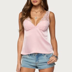 Vikkey Lacey Satin Effect Tank Top