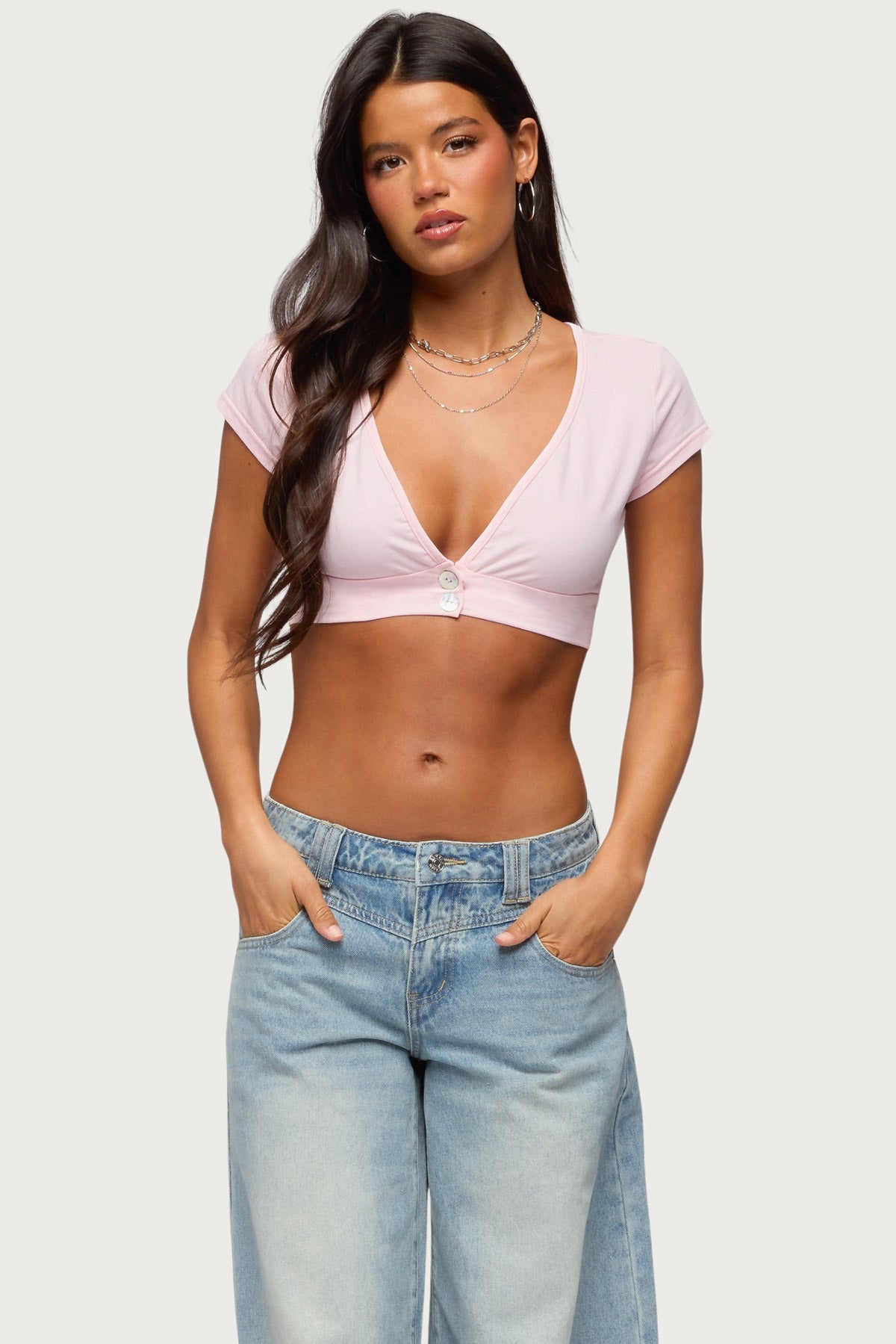 Cecey Button Up Crop Top - Image 2