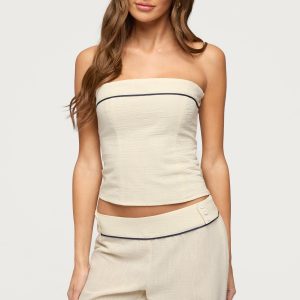 Dorine Contrast Woven Strapless Top