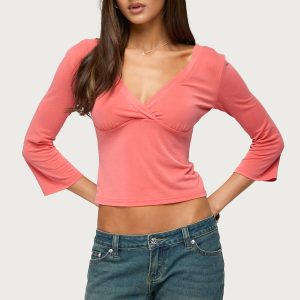 Mar V Neck Three-Quarter Sleeve Top