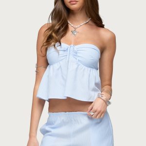 Cersei Striped Tie Front Strapless Top