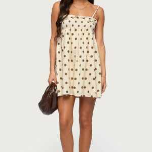 Polka Dot Linen Look Mini Dress