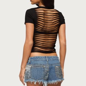 Izabelle Shredded Back Top