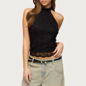 Perrie Lace High Neck Halter Top